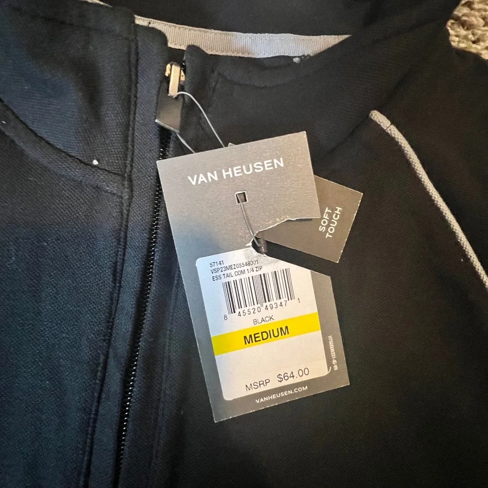 Van Heusen Mens Black Essential Tail Quarter Zip Pullover Soft Touch Medium NEW
